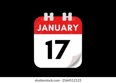 17 January month single day vector, illustration, calendar with red, gray, white and black color background calendar January 17