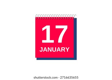 17 Janeiro mês vetor dia único, ilustração, calendário com vermelho, azul e branco ícone de calendário de fundo de cor de Janeiro 17