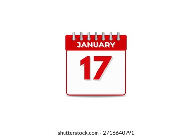 17 de janeiro mês vetor dia único, ilustração, calendário com preto e branco ícone de calendário de fundo de cor de janeiro 17