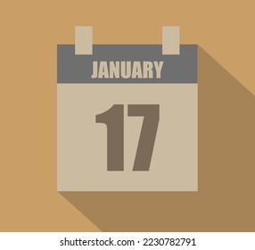 17 January vector calendar icon. Calendar page design on dark background for January days