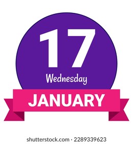 17. Januar, Mittwoch. Datumsvorlage. Nützliches Design für Kalender- oder Veranstaltungswerbung. EPS10 Datei, Vektorgrafik. Einzeln auf weißem Hintergrund. 