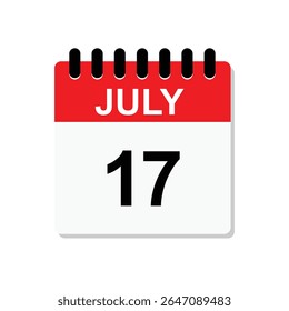 17 de julho, ícone do calendário. Modelo de vetor de design de calendário.  Ilustração vetorial. 