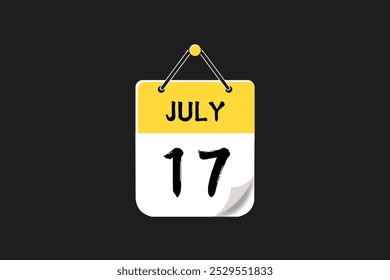 17 julho calendário ícone página de texto design mensal web em amarelo, vermelho, preto e branco fundo vetor, ícone, ou ilustração com o mês de julho 17