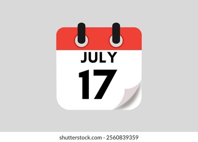 17 July calendar icon text page monthly web design on red, white, black and ash background vector, icon, or illustration with the month of July 17