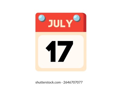 17 july calendar icon text page monthly web design on Coral, Peach, Black, Blue and White background vector, icon, or illustration with the month of july 17