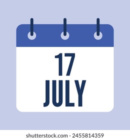 17 July Calendar, Isolated Vector Calendar.