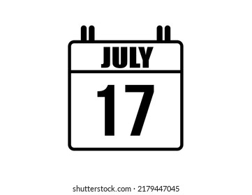 Calendario del 17 de julio. Simple página de calendario para el mes de julio. Vector negro sobre fondo blanco.