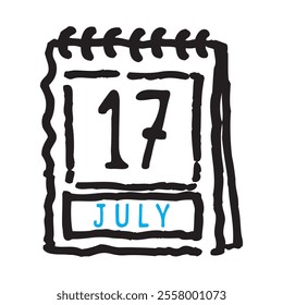 17 July date calendar - A simple yet elegant line art illustration of a date calendar captures the essence of organization and timekeeping. The clean lines and minimalistic design 