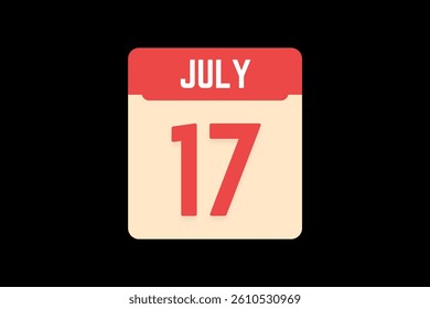17 July icon text page monthly web design on coral, white, tangerine and black background vector, icon, or illustration with the month of July 17