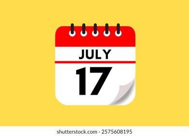 17 July month single day vector, illustration, calendar with red, black, white and yellow color background calendar July 17