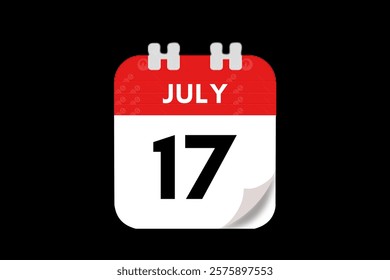 17 July month single day vector, illustration, calendar with red, gray, white and black color background calendar July 17