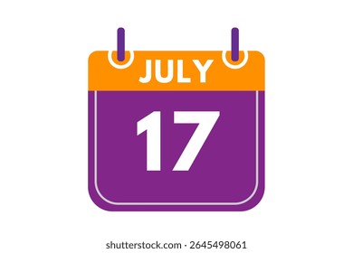 17 julho mês vetor dia único, ilustração, calendário com laranja, roxo, cinzas e branco cor de fundo calendário ícone de julho 17