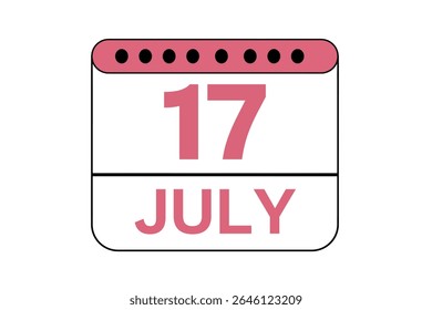 17 julho mês vetor dia único, ilustração, calendário com pêssego, preto e branco cor fundo ícone do calendário de julho 17