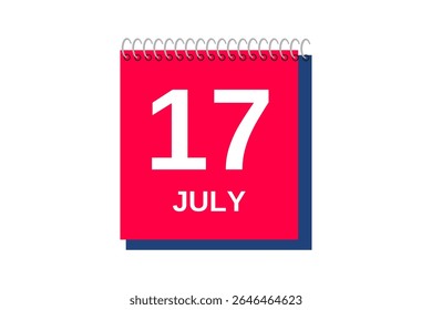17 julho mês vetor dia único, ilustração, calendário com vermelho, azul e branco ícone de calendário de fundo de cor de julho 17
