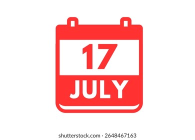 17 julho mês vetor dia único, ilustração, calendário com vermelho e branco ícone de calendário de fundo de cor de 17 de julho