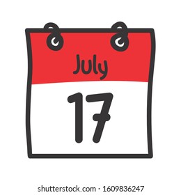 17 July Vector flat daily calendar icon. Date and time, day, month. Holiday