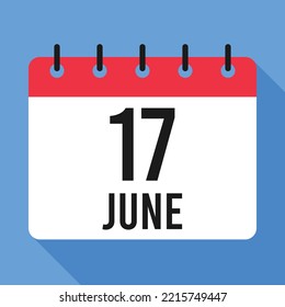 17 June Calendar. Blue Background. Vector Calendar.