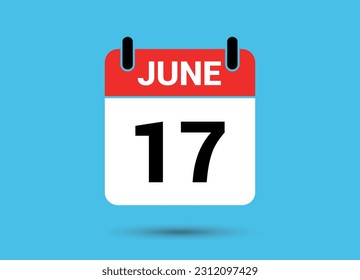 17 June Calendar Date Flat Icon Day 17 Vector Illustration