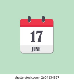 17 June Calendar Icon with light green background