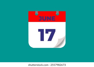 17  June calendar icon text page monthly web design on red, and blue background vector, icon, or illustration with the month of June 17