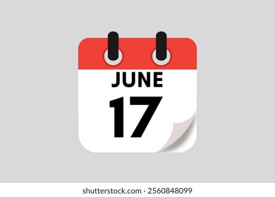 17 June calendar icon text page monthly web design on red, white, black and ash background vector, icon, or illustration with the month of June 17