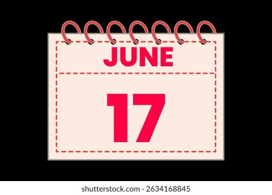 17 junho calendário ícone página de texto design mensal web em vermelho, rosa e preto fundo vetor, ícone, ou ilustração com o mês de junho 17
