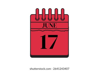 17 June calendar icon text page monthly web design on red, black and white background vector, icon, or illustration with the month of June 17