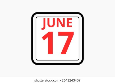 17 June calendar icon text page monthly web design on red, black and white background vector, icon, or illustration with the month of June 17
