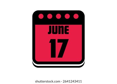 17 June calendar icon text page monthly web design on red, black and white background vector, icon, or illustration with the month of June 17