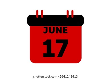 17 June calendar icon text page monthly web design on red, black and white background vector, icon, or illustration with the month of June 17