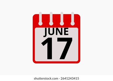 17 June calendar icon text page monthly web design on red, black and white background vector, icon, or illustration with the month of June 17