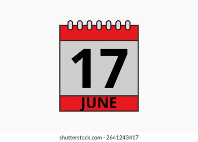 17 June calendar icon text page monthly web design on red, black and white background vector, icon, or illustration with the month of June 17