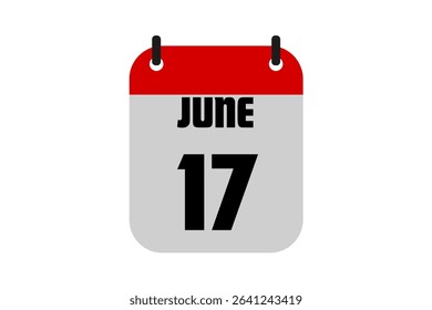 17 June calendar icon text page monthly web design on red, black and white background vector, icon, or illustration with the month of June 17