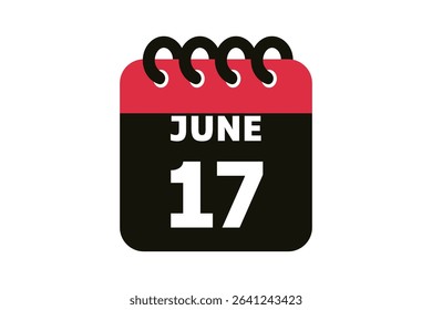 17 June calendar icon text page monthly web design on red, black and white background vector, icon, or illustration with the month of June 17
