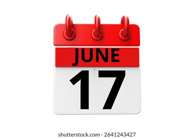 17 June calendar icon text page monthly web design on red, black and white background vector, icon, or illustration with the month of June 17