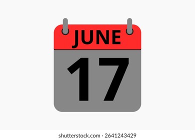 17 June calendar icon text page monthly web design on red, black and white background vector, icon, or illustration with the month of June 17