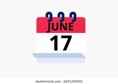 17 June calendar icon text page monthly web design on red, black and white background vector, icon, or illustration with the month of June 17