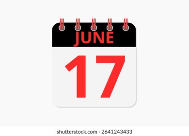 17 June calendar icon text page monthly web design on red, black and white background vector, icon, or illustration with the month of June 17