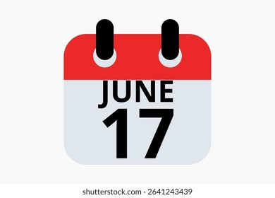 17 June calendar icon text page monthly web design on red, black and white background vector, icon, or illustration with the month of June 17
