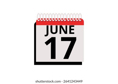 17 June calendar icon text page monthly web design on red, black and white background vector, icon, or illustration with the month of June 17