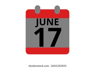 17 June calendar icon text page monthly web design on red, black and white background vector, icon, or illustration with the month of June 17