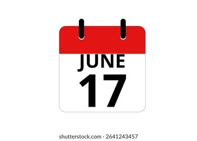 17 June calendar icon text page monthly web design on red, black and white background vector, icon, or illustration with the month of June 17