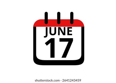 17 June calendar icon text page monthly web design on red, black and white background vector, icon, or illustration with the month of June 17
