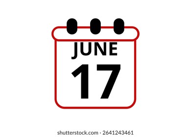 17 June calendar icon text page monthly web design on red, black and white background vector, icon, or illustration with the month of June 17