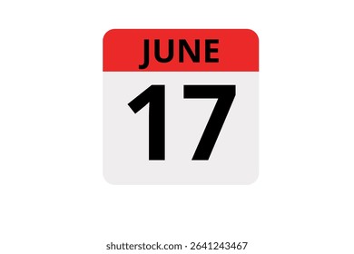 17 June calendar icon text page monthly web design on red, black and white background vector, icon, or illustration with the month of June 17