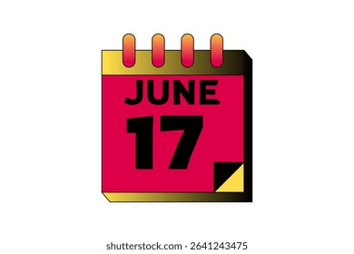 17 June calendar icon text page monthly web design on red, black and white background vector, icon, or illustration with the month of June 17