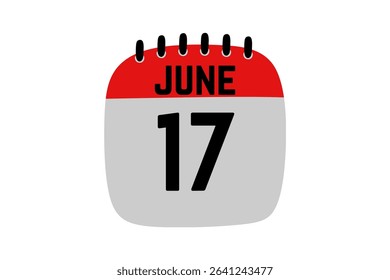 17 June calendar icon text page monthly web design on red, black and white background vector, icon, or illustration with the month of June 17