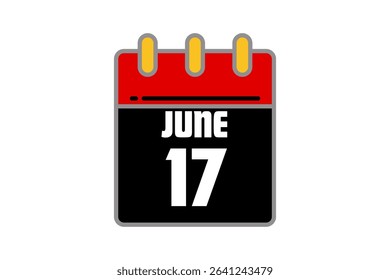 17 June calendar icon text page monthly web design on red, black and white background vector, icon, or illustration with the month of June 17