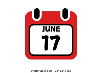 17 June calendar icon text page monthly web design on red, black and white background vector, icon, or illustration with the month of June 17