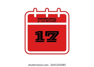 17 June calendar icon text page monthly web design on red, black and white background vector, icon, or illustration with the month of June 17